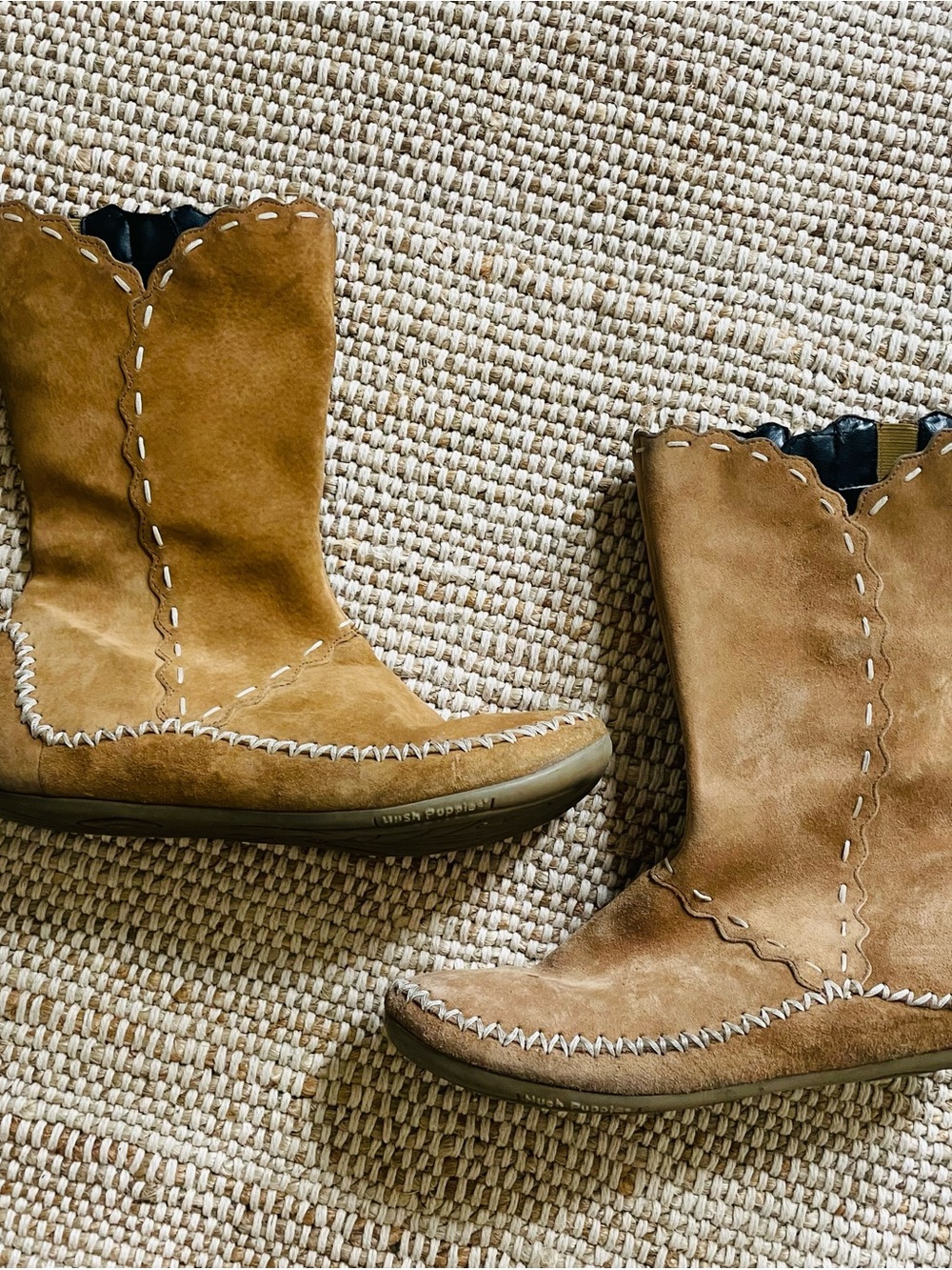 Vintage Tan Suede Hush Puppies Stitch Zip Boots